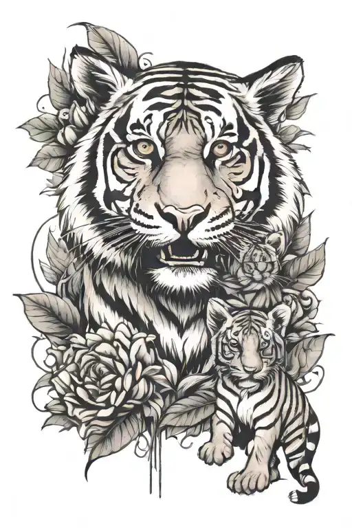 Tiger And Cub Looking