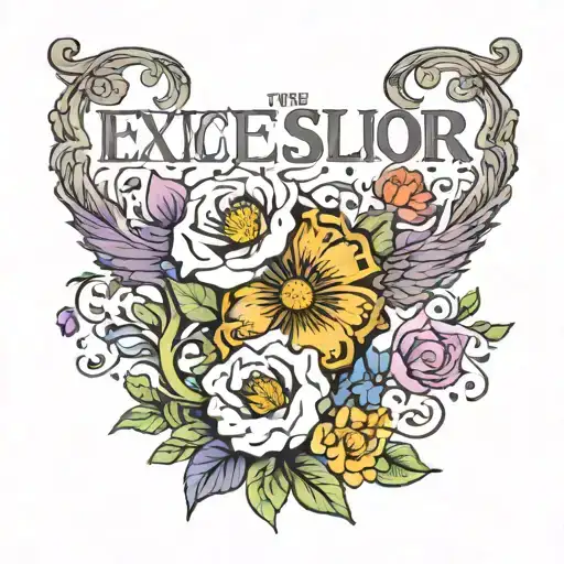 The Word Excelsior With Flowers Around It