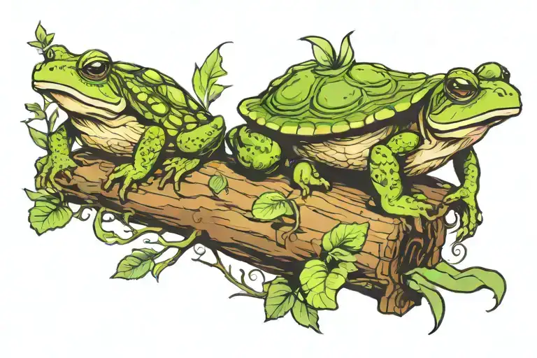 Toad Turtle And Frog On A Log Front