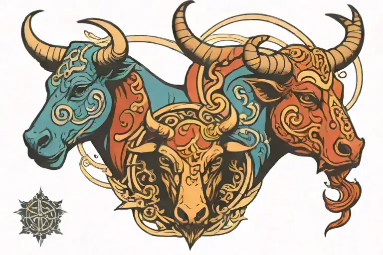 Bull Head And Gemini Zodiac Sign Intertwined