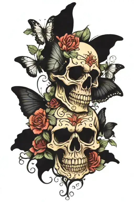 Skull Butterfly With Flowers