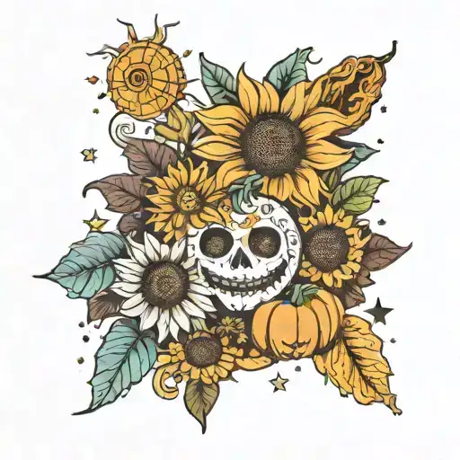 Sunflowers Pumpkins Halloween Sun Moon Crystals Stars Celestial