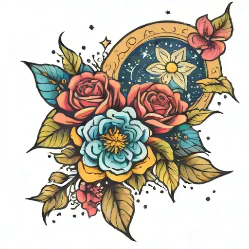 Flowers And Galaxy Filled With Stars