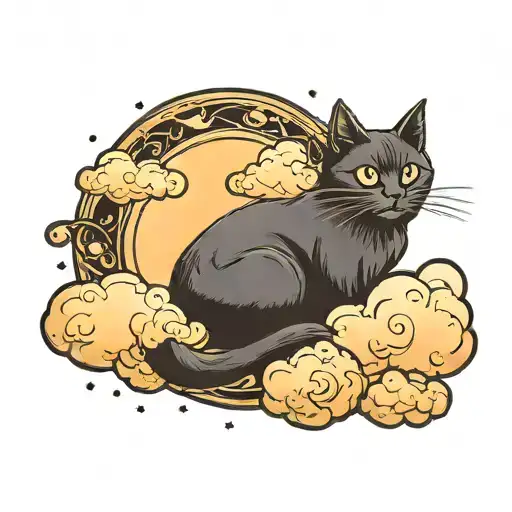 Clouds With A Black Cat Resing Over A Moon