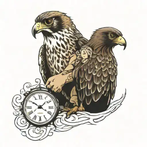 Falcon With A Time Clock And A Child And An Adult Hugging