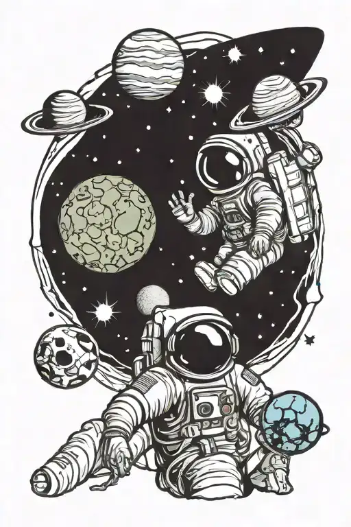 Astronaut Holding 4 Planets