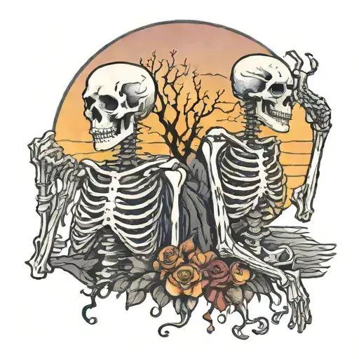 Skeletons Watching Sunset Scene