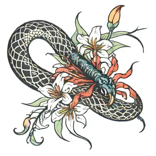 Spider Lily And Snake