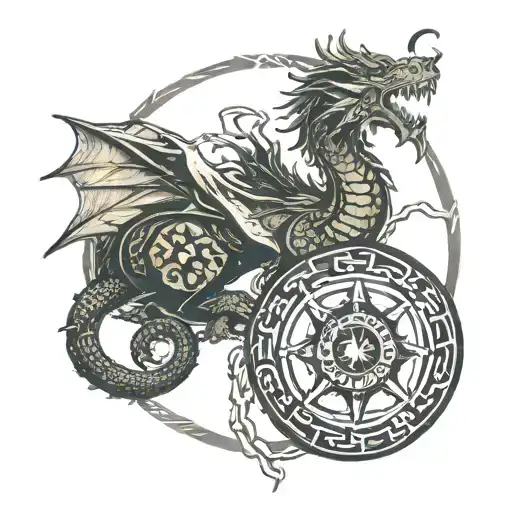 Vegvisir And Ouroboros Dragon