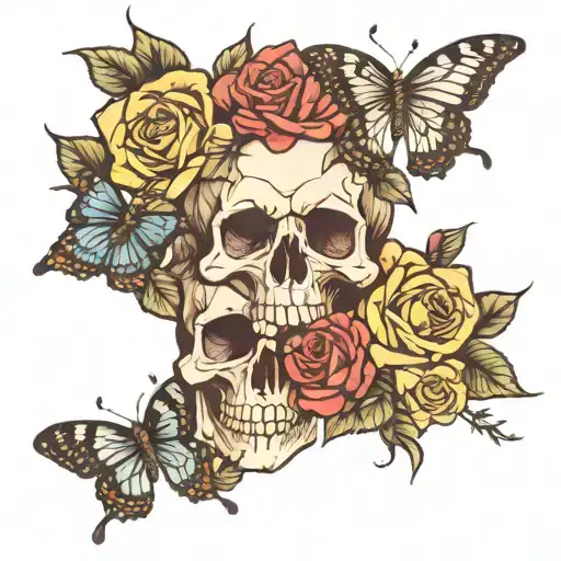 Skull Roses Butterflies