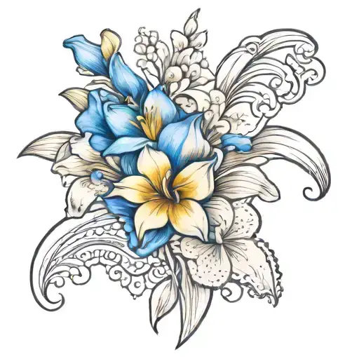 Royal Blue Freesia With Beige Orchid