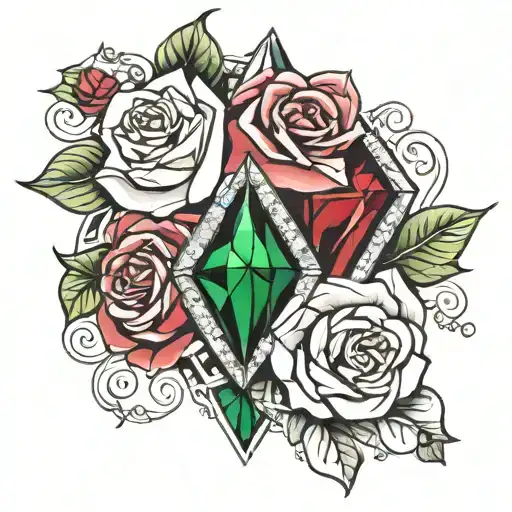 Diamond And A Emerald And A Ruby In Roses Intertwined