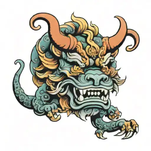 Komainu Circle Japanese Oni Mask