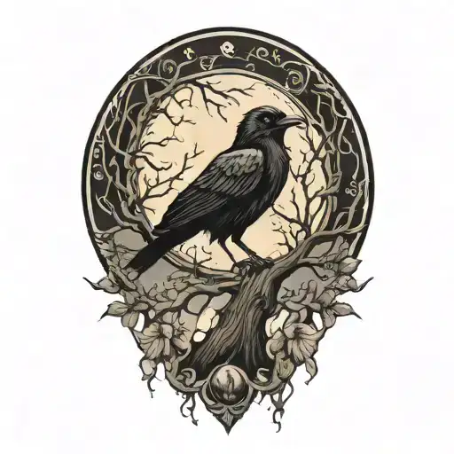 Moon And Raven And Tree