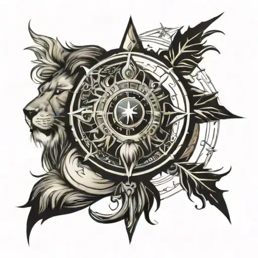Face Of Lion And Compass Yin Yang Symbol Formed