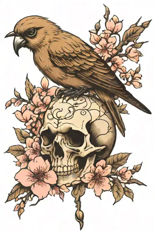Bird With Skull And Sakura