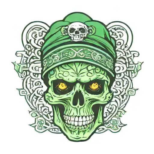 Green Skull Wearing A Beanie
