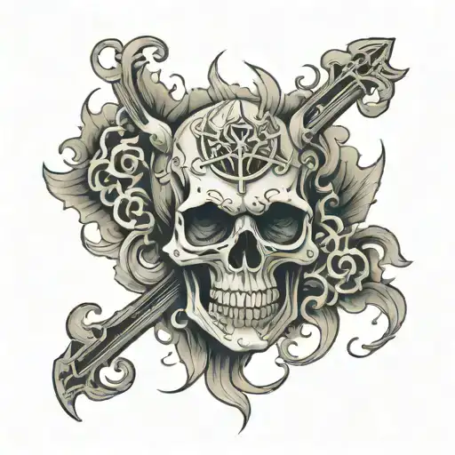 Skull In Smoke With 666 Symbols Incorporated