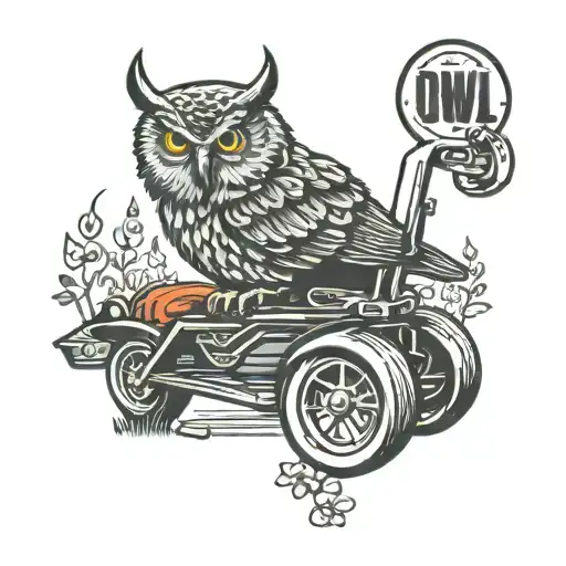 Owl Perched On Lawn Mower With Name On It