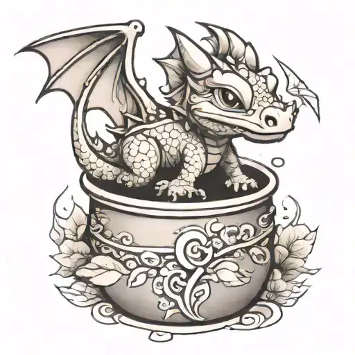 Little Dragon Laying In An Ink Pot