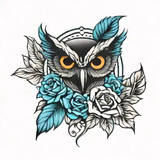 Black Cross Wit Blue Roses Wit Blue Cyan Faded Owl Eyes