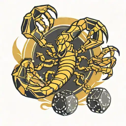 Scorpion Holding Poker Chips And Dice Rolling