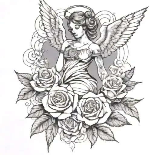 Black And White Roses Angel Money Clouds Birds Lower Arm