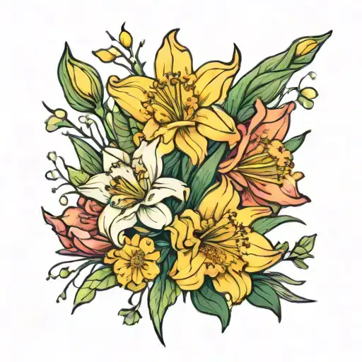 Daffodil Lily Carnation Cosmos Flower Bouquet