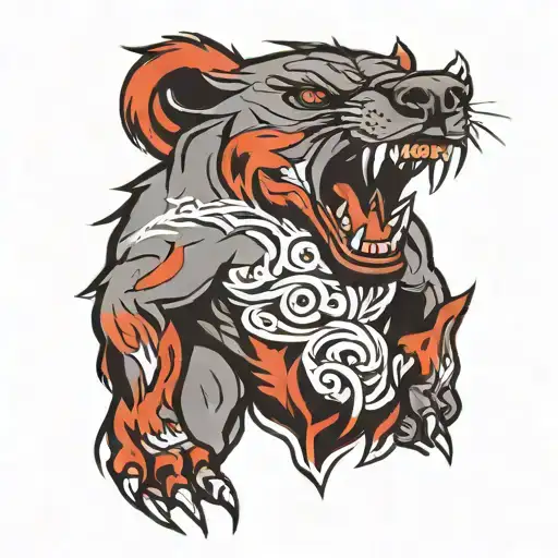 Snarling Bear Half Sleeve Black And Grey