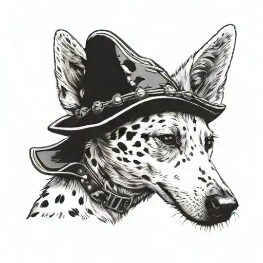 White Heeler Dog With Black Spots And A Cowboy Hat