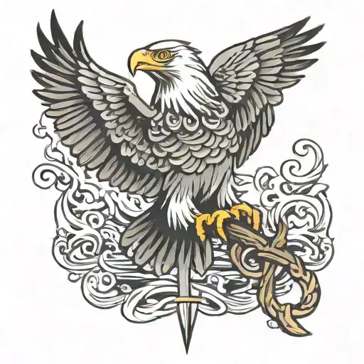 Eagle Fishing Pole Intertwined