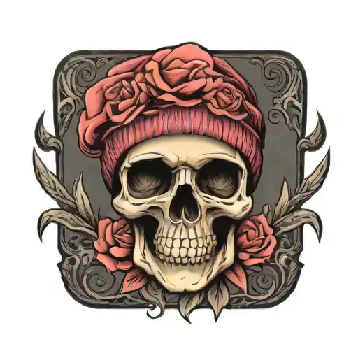 Feminine Skull Wearing A Beanie