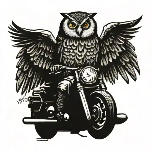 Owl Perched On Motorcycle With Dads Name On Front Headlight