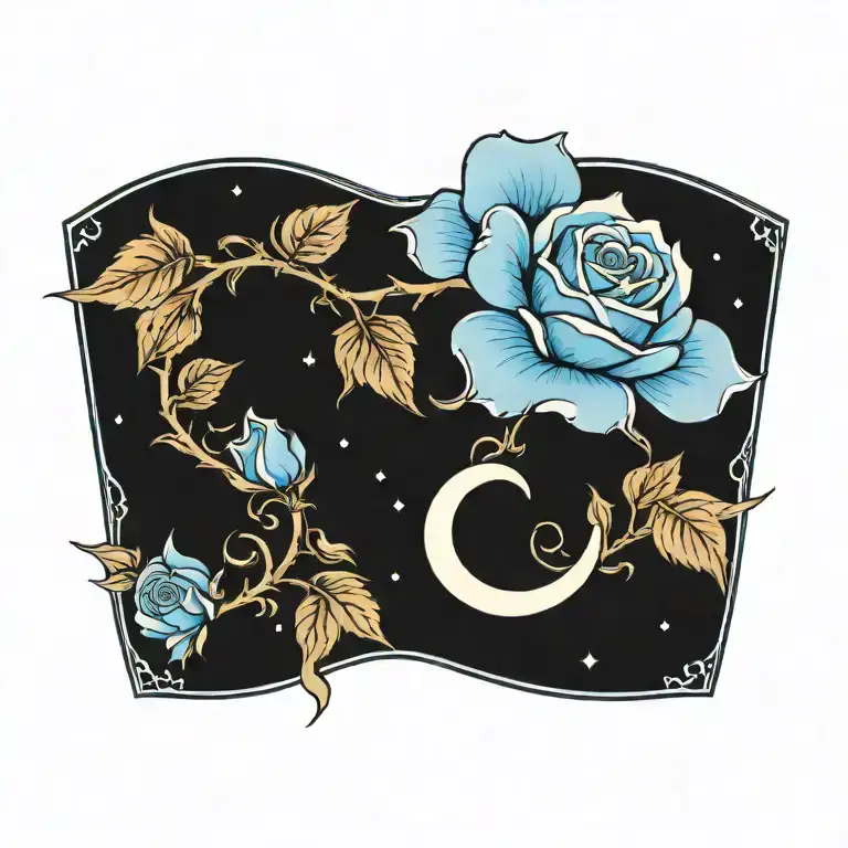 Blue Rose And Moon