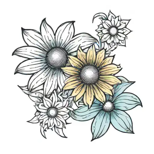 A Single Black Eyed Susan And A Single Blue Daisy