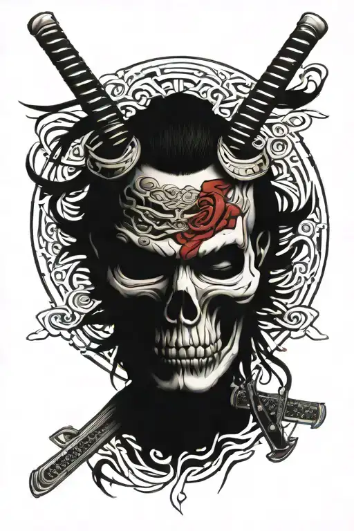 Samurai Head Skull Katana In Head