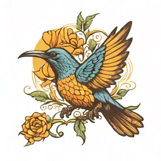 Tui Bird With Spread Wings