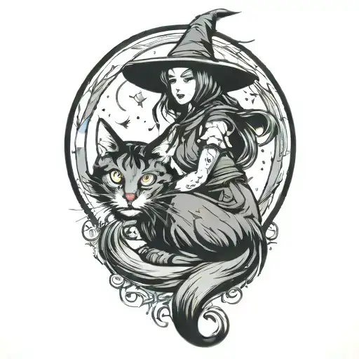 Witch Cat And Moon