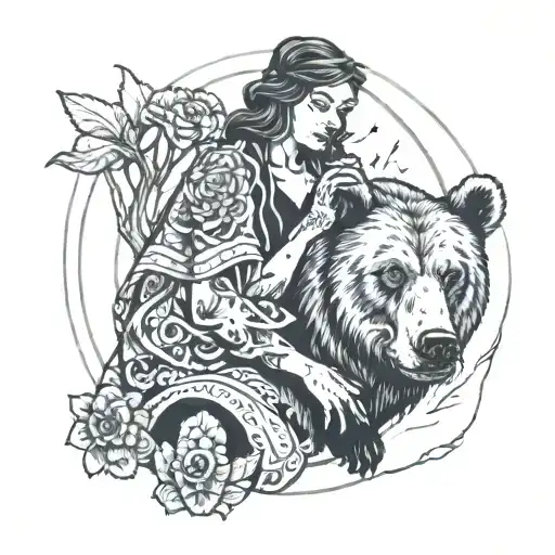 Woman And Bear Surrounded