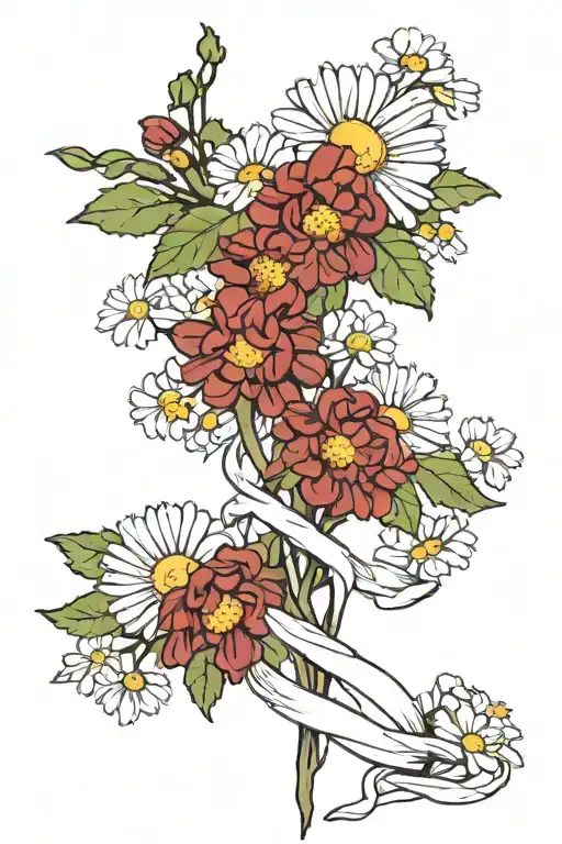 A Tall Hawthorn And Daisy Tied Together By A Ribbon