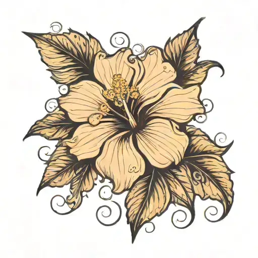 Hibiscus Flower With The Stem End That Extends Over The Ankle To Create An Ocean Wave