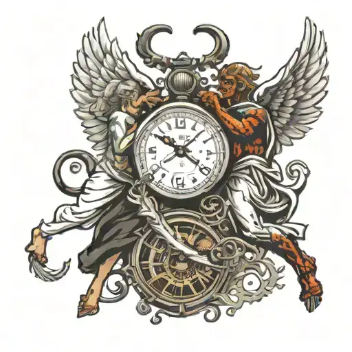 Angel Fighting Demon Over Stopwatch
