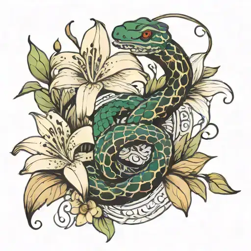 Lily Flower And A Snake Wrapped