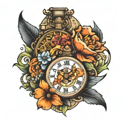 Pocket Watch Surrounded Animal Flower