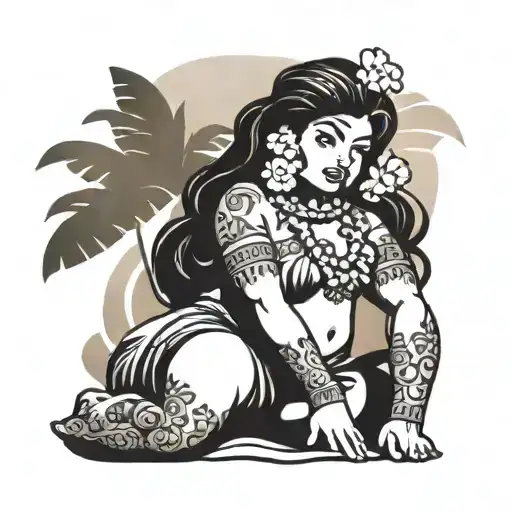 Hula Girl Sitting On Beach