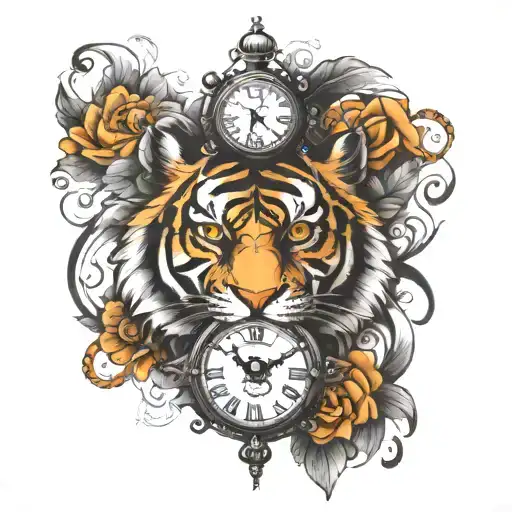 Clock And Tiger Head