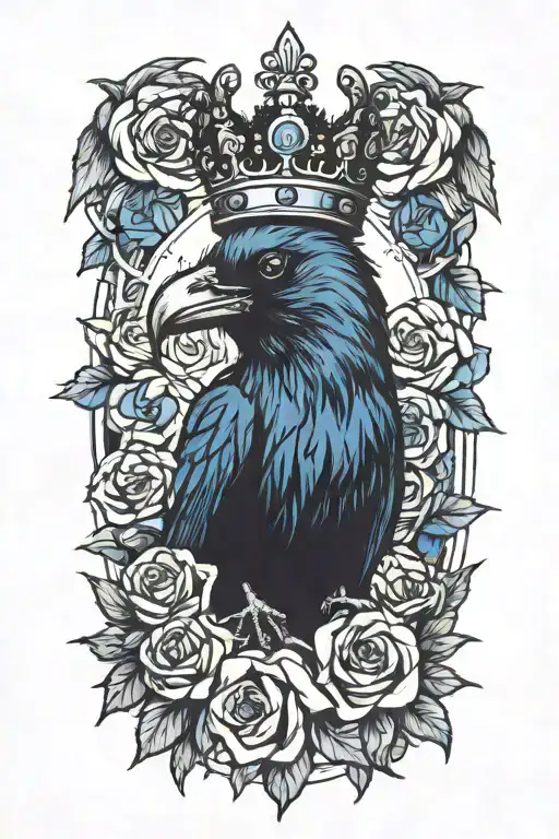 Raven Wearing A Crown With Skull And Blue Roses