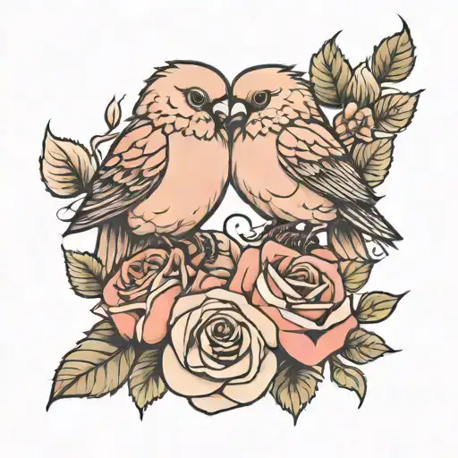 Rose And Lovebirds