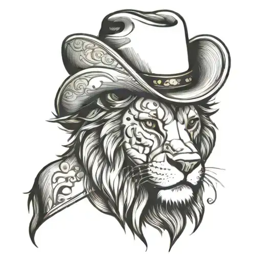 Lion Wearing Cowboy Hat