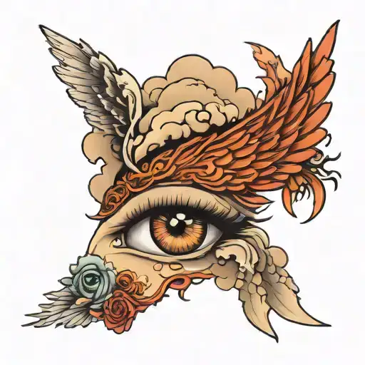 Tear Dropping Crying From And Eye Surrounded Around Clouds And A Wing